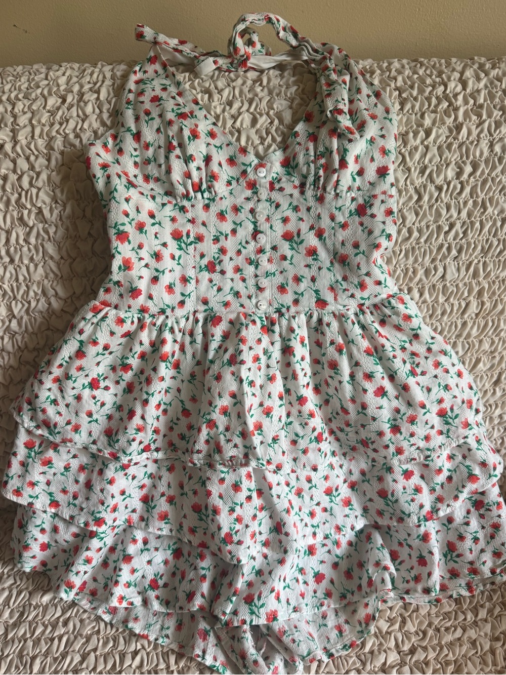 Altar'd State Halter Top Romper White with Red Roses Size XS